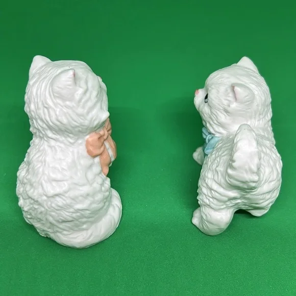 Home Interiors Kitten Cat With Bows Pair Figurines White HOMCO 1428 Vintage - Picture 3 of 7
